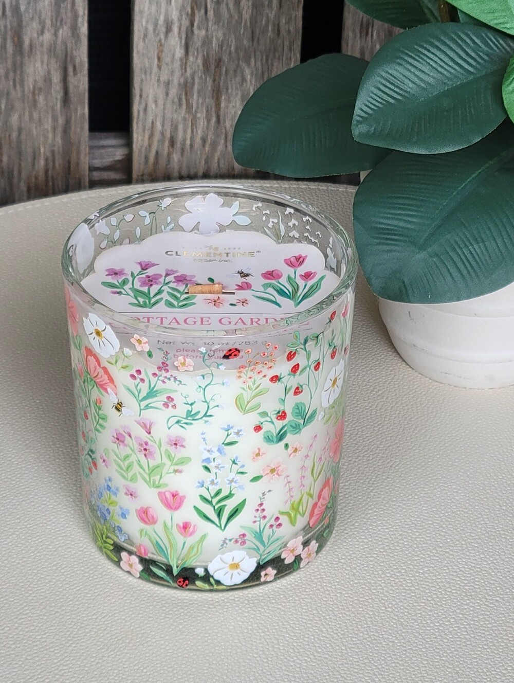 Clementine Cottage Garden Floral Scented Candle - Handpainted Glass